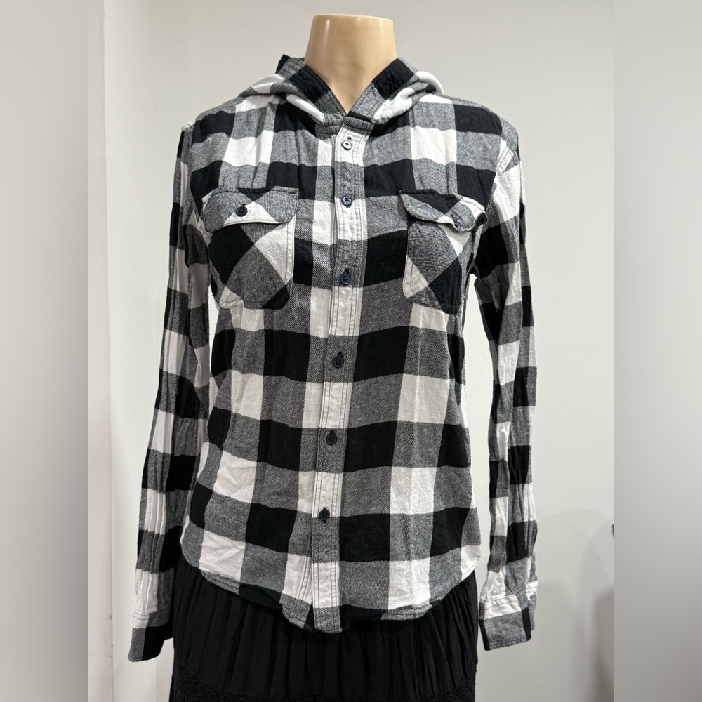 Thread & Supply Monochrome Plaid Hoodie Shirt